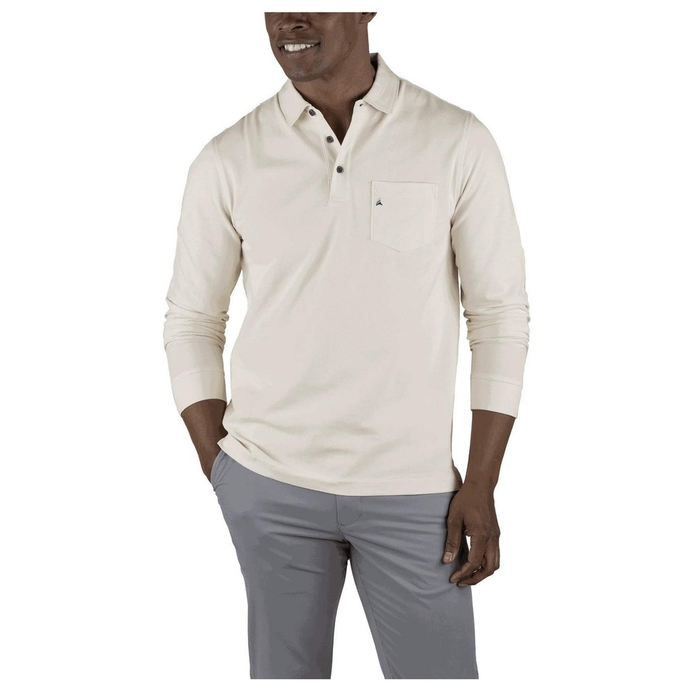 Tailor Vintage Mens XL Long Sleeve Polo Shirt Cream Off White Pique Golf Neutral
